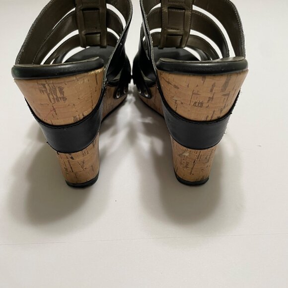 Womens Black Cork Wedge Sandals With Strappy Design By A.N.A. Size 8M - Picture 5 of 9